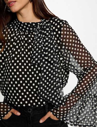 T-shirt voile col lavallière noir femme