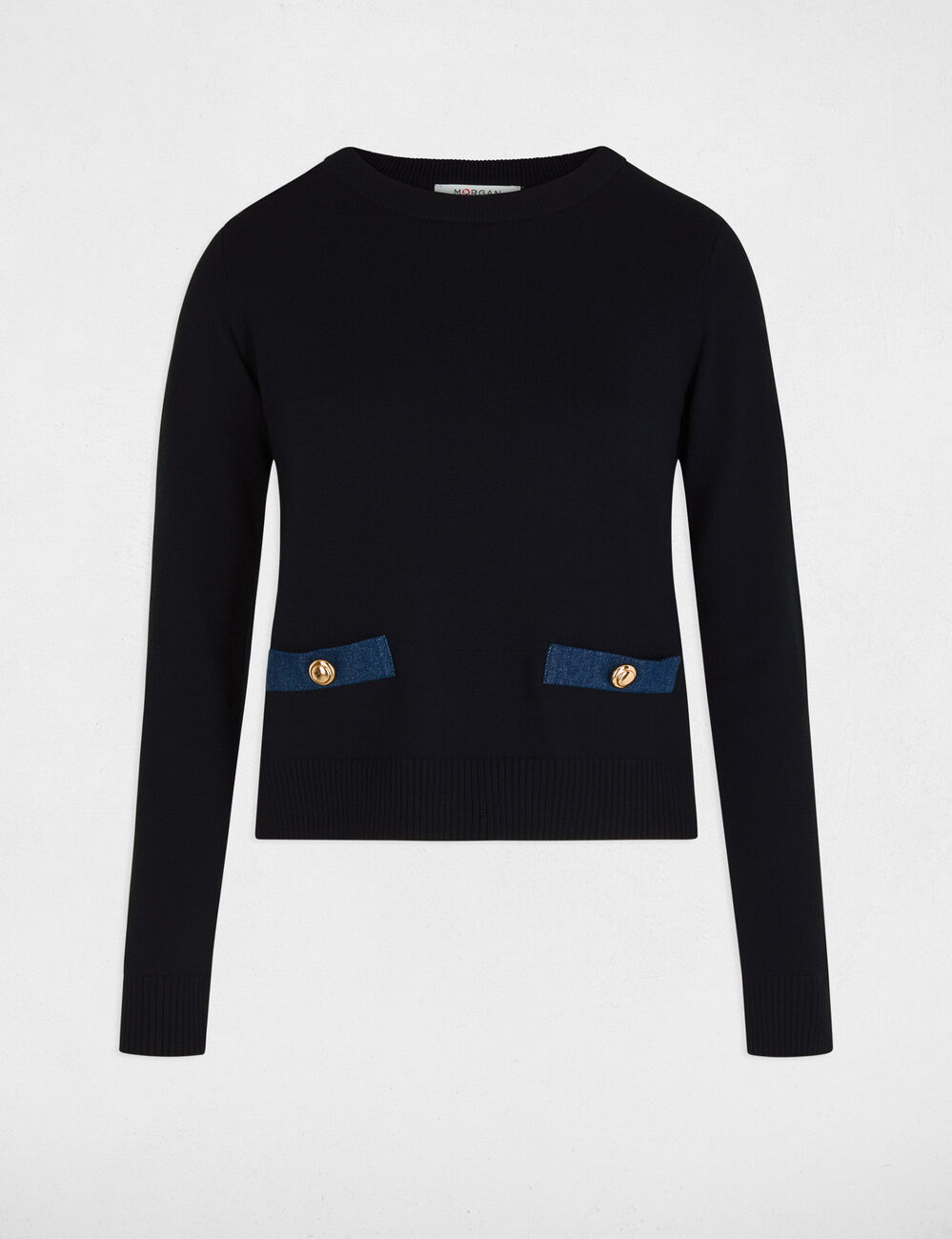 Pull col rond bleu marine femme