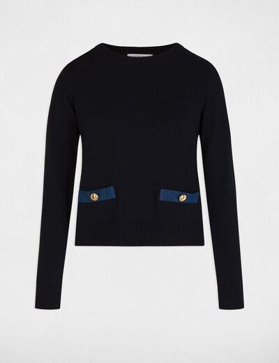 Pull col rond bleu marine femme