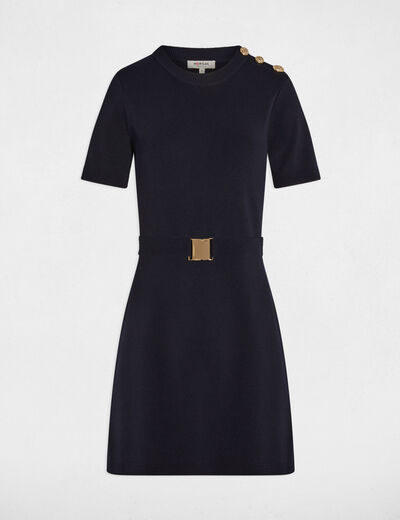 Korte jurk met ceintuur marineblauw vrouw