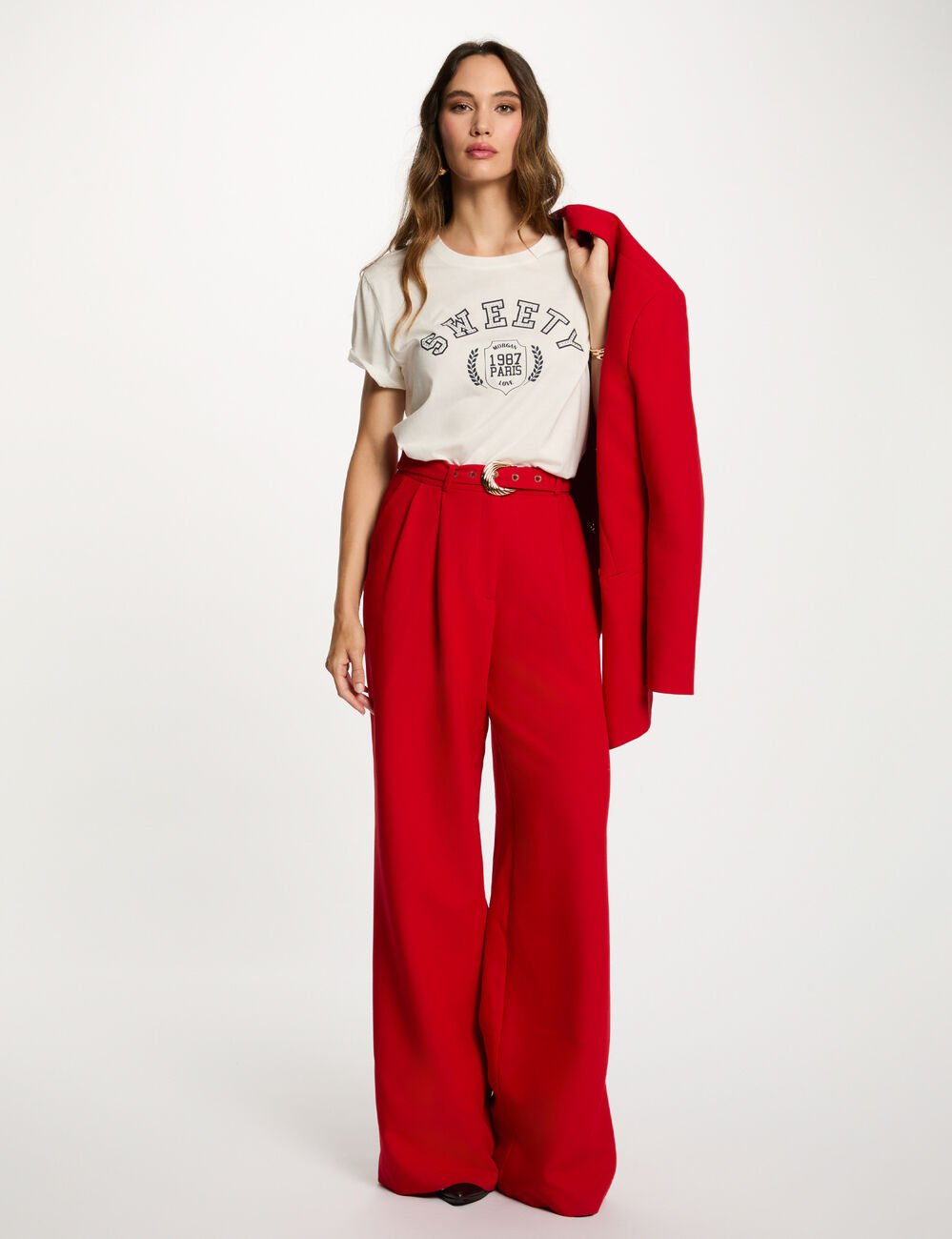 T-shirt court imprimé blanc femme