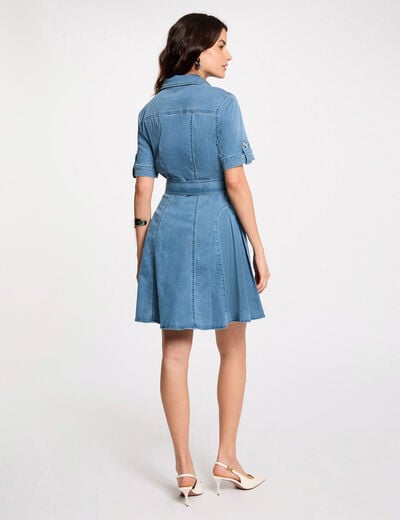 Korte denim skaterjurk stone washed denim vrouw