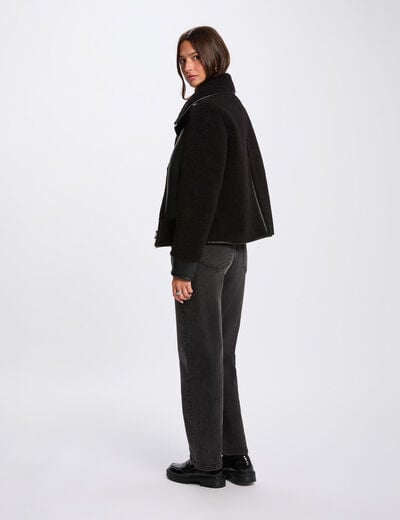 Manteau court col tailleur noir femme