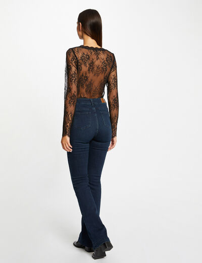 T-shirt manches longues à dentelle noir femme