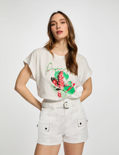 Acid wash denim short ecru vrouw