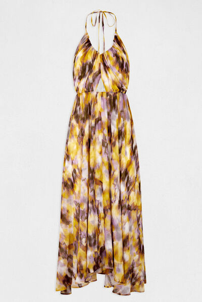 Robe longue évasée imprimé abstrait multico femme