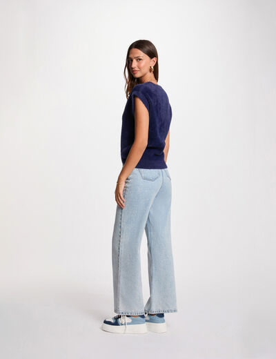 Pull sans manches bleu marine femme