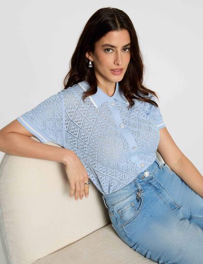 Gilet ajust&eacute; col &agrave; revers bleu ciel femme