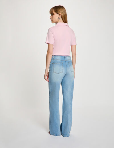 Maille l&eacute;g&egrave;re col &agrave; revers rose femme