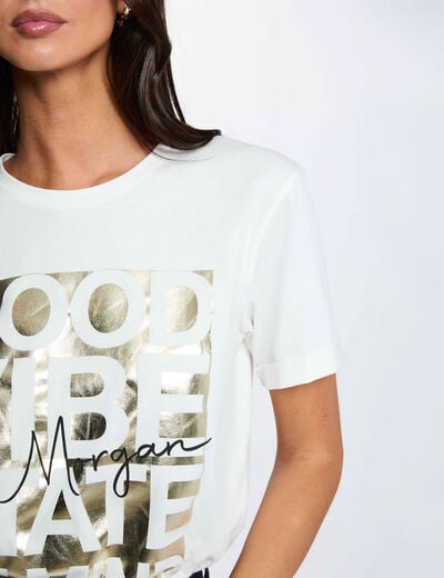 T-shirt col rond blanc femme