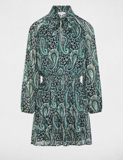 Robe courte col lavalli&egrave;re multicolore femme