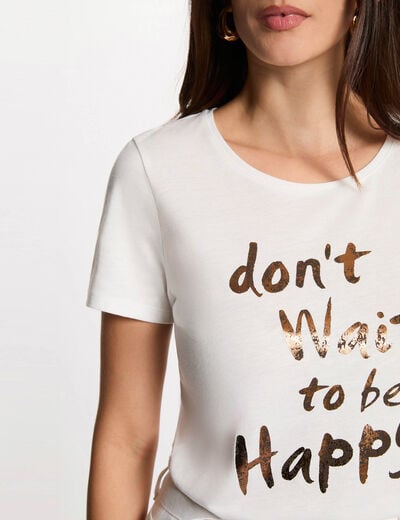 T-shirt col rond manches courtes blanc femme