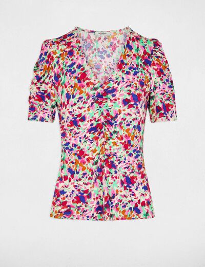 T-shirt ajust&eacute; col v multicolore femme