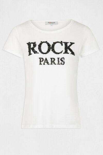 T-shirt met korte mouwen en opschrift zwart vrouw