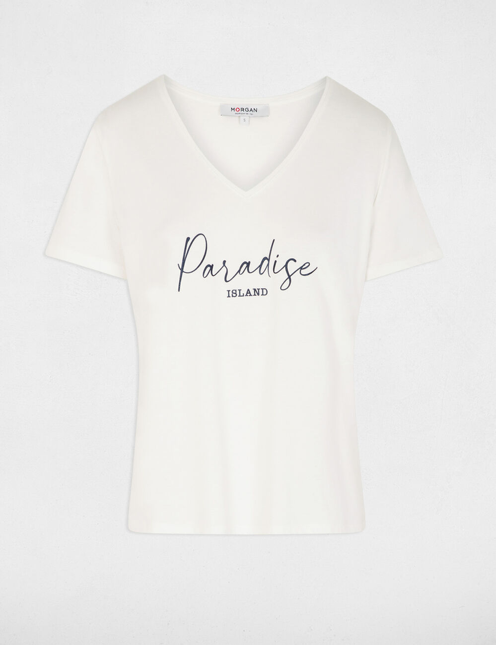 V-hals T-shirt met korte mouwen helder wit vrouw