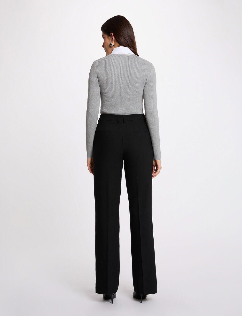 Pull 2-en-1 col à revers gris clair femme