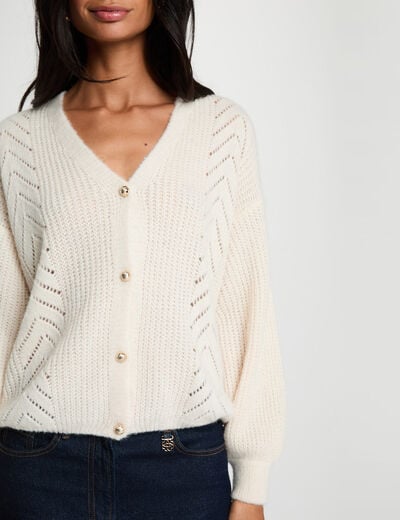 Vest met V-hals ivoor vrouw