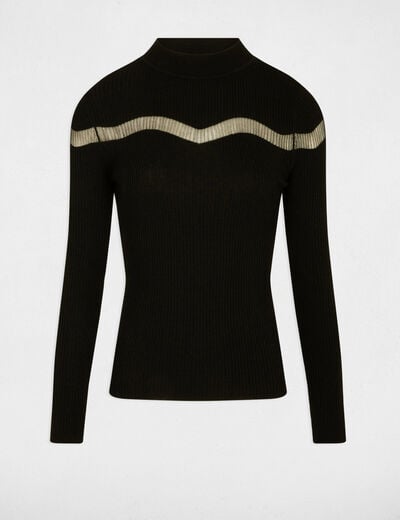 Pull ajusté col rond noir femme