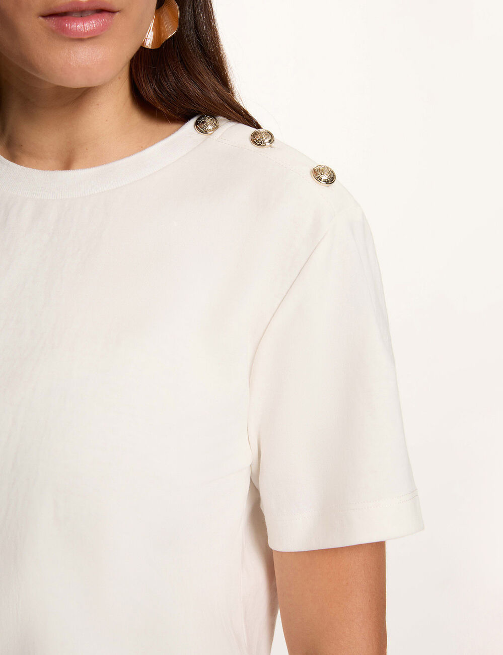 T-shirt col rond boutons blanc femme