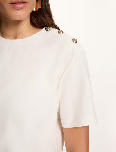 T-shirt ronde hals knopen helder wit vrouw