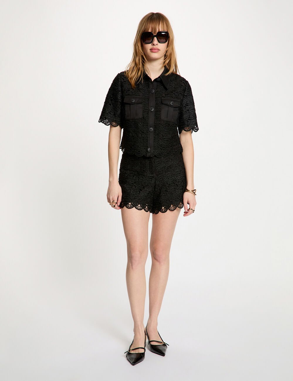 Chemise manches courtes noir femme
