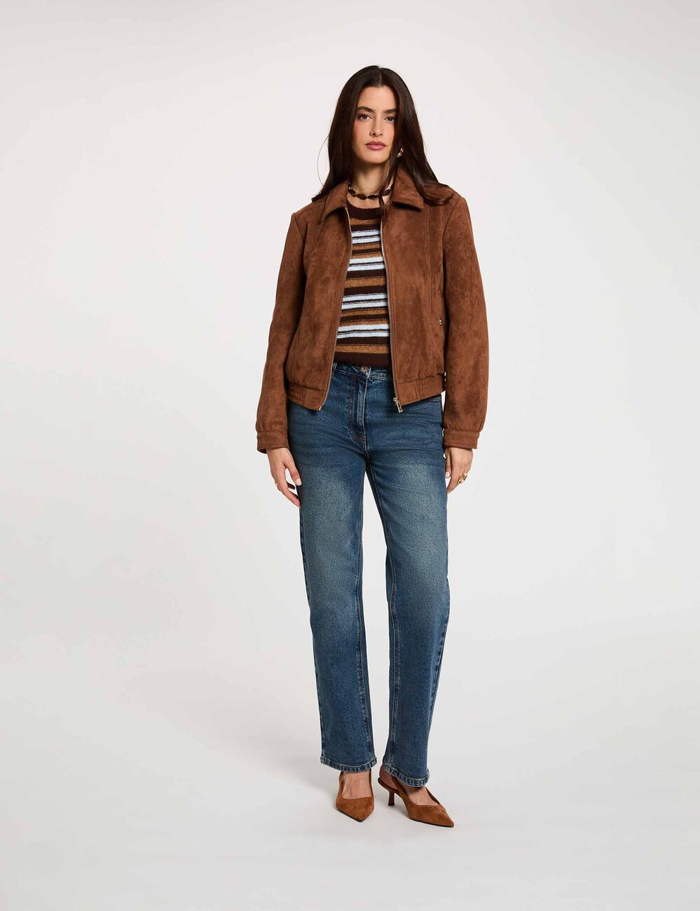 Blouson su&eacute;dine marron cognac femme