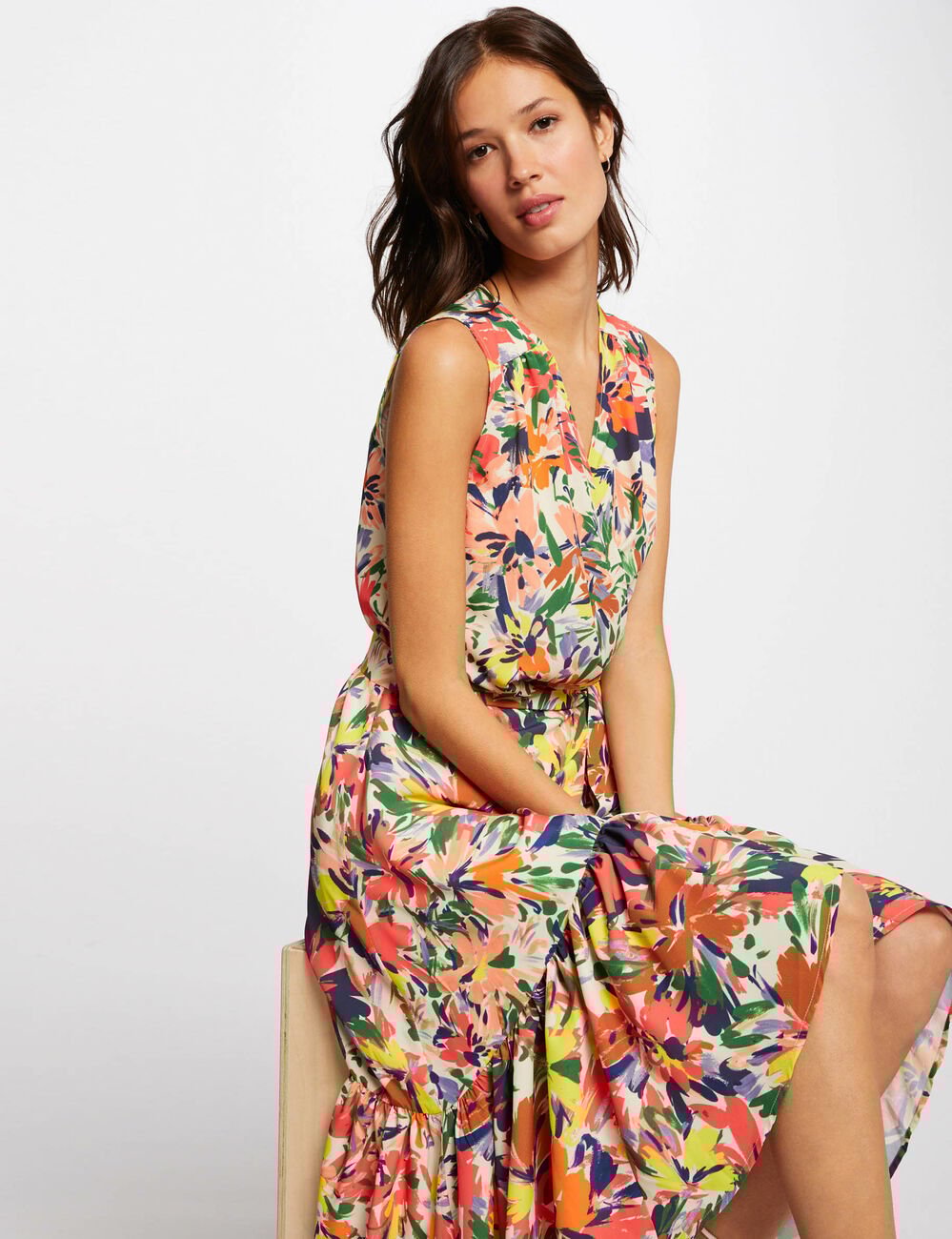 Robe longue &eacute;vas&eacute;e imprim&eacute; floral multico femme