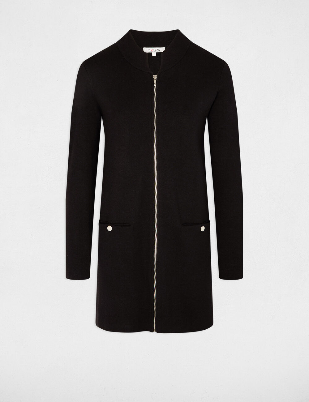 Gilet long manches longues noir femme