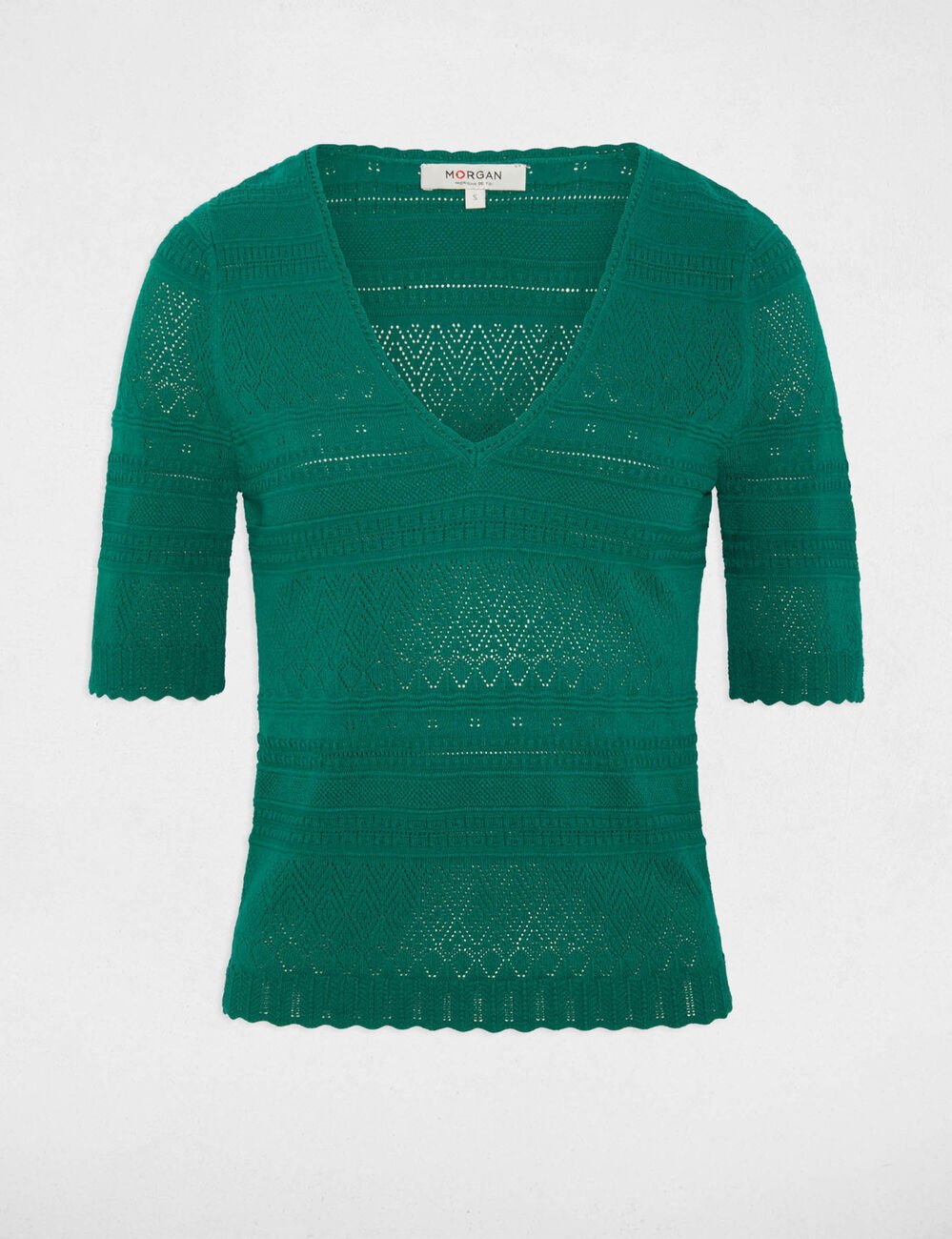 Pull manches courtes vert femme