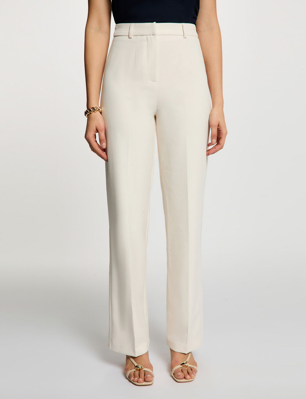 Pantalon droit &agrave; pinces creme femme