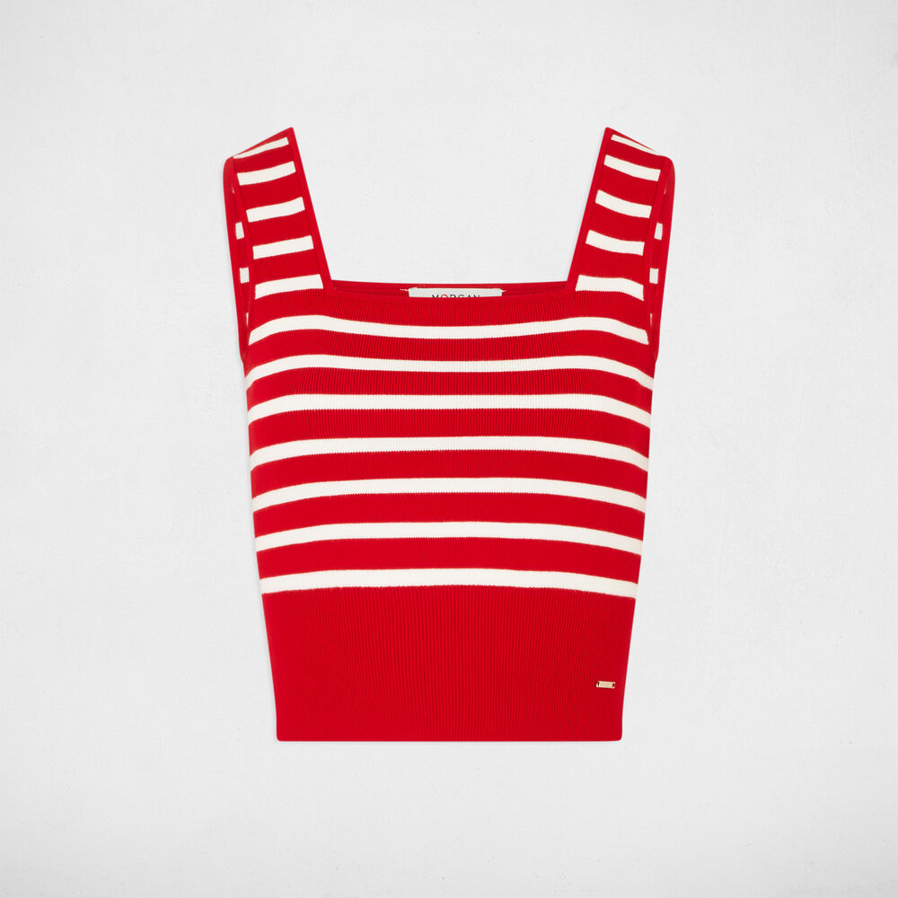 Gebreide top met brede bandjes rood vrouw