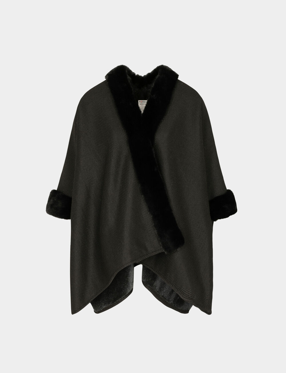 Cape avec d&eacute;tails imitation fourrure noir femme