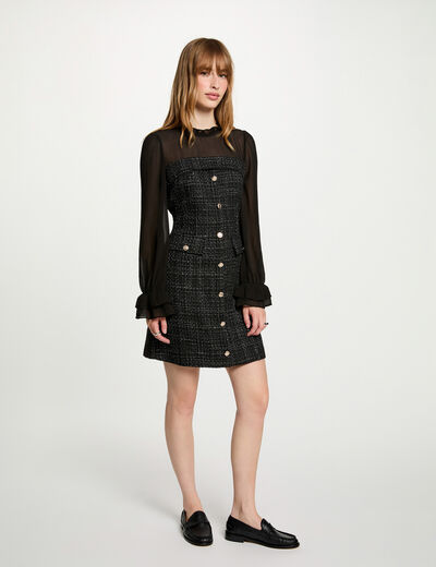 Robe tweed manches longues noir femme