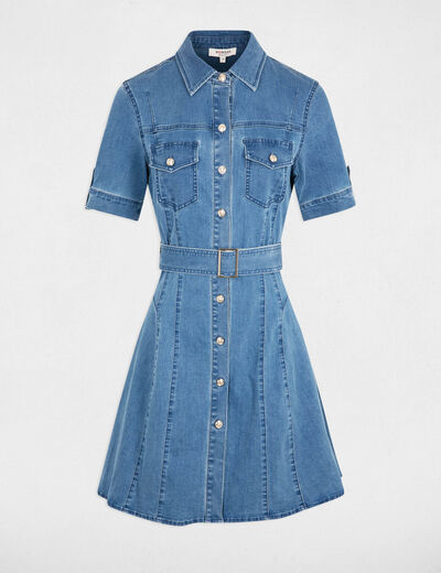 Korte denim skaterjurk stone washed denim vrouw