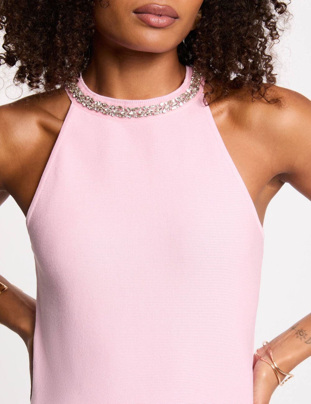 Robe courte trap&egrave;ze rose clair femme