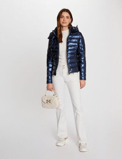 Doudoune m&eacute;tallis&eacute;e &agrave; capuche bleu femme