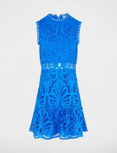 Robe courte trapèze dentelle bleu electrique femme