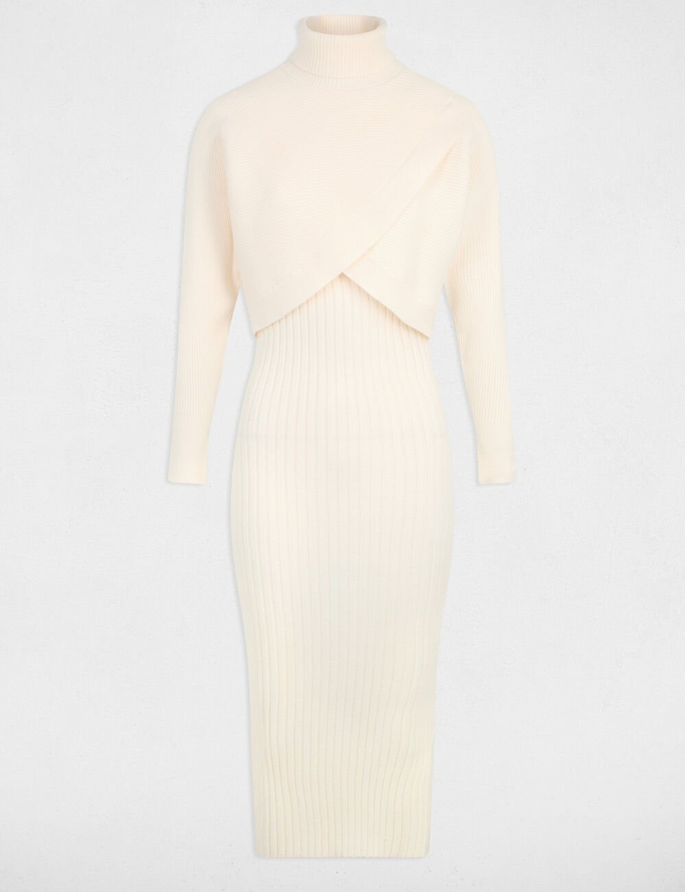 Gebreide jurk met colletje ivoor vrouw