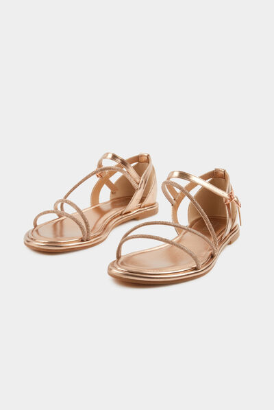 Platte sandalen met strassdetails oudroze vrouw