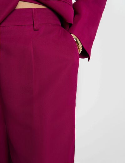 Pantalon large taille haute prune femme