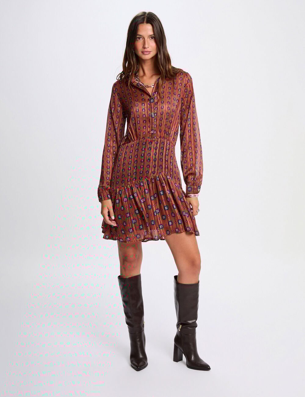 Robe courte évasée multicolore femme