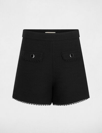 Rechte short van tweed zwart vrouw