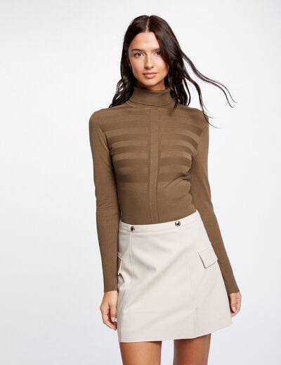 Pull col roul&eacute; ajust&eacute; vert fonc&eacute; femme