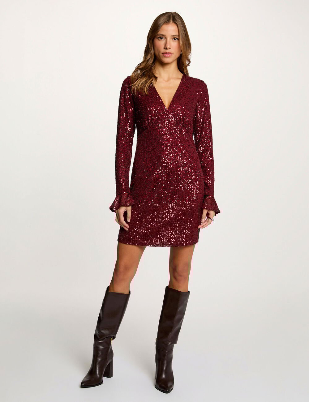 Robe courte à sequins prune femme