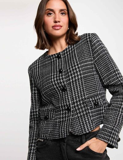 Veste tweed col rond multicolore femme