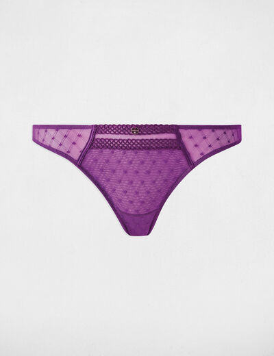 Tanga en dentelle violet femme