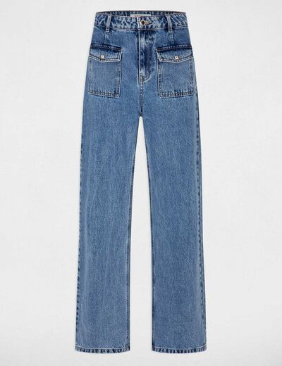 Jeans large taille haute denim double stone femme