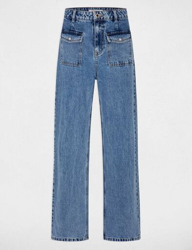 wijde 78 jeans met hoge taille dubbel stone washed denim vrouw Wijde 7/8 jeans met hoge taille dubbel stone washed denim vrouw