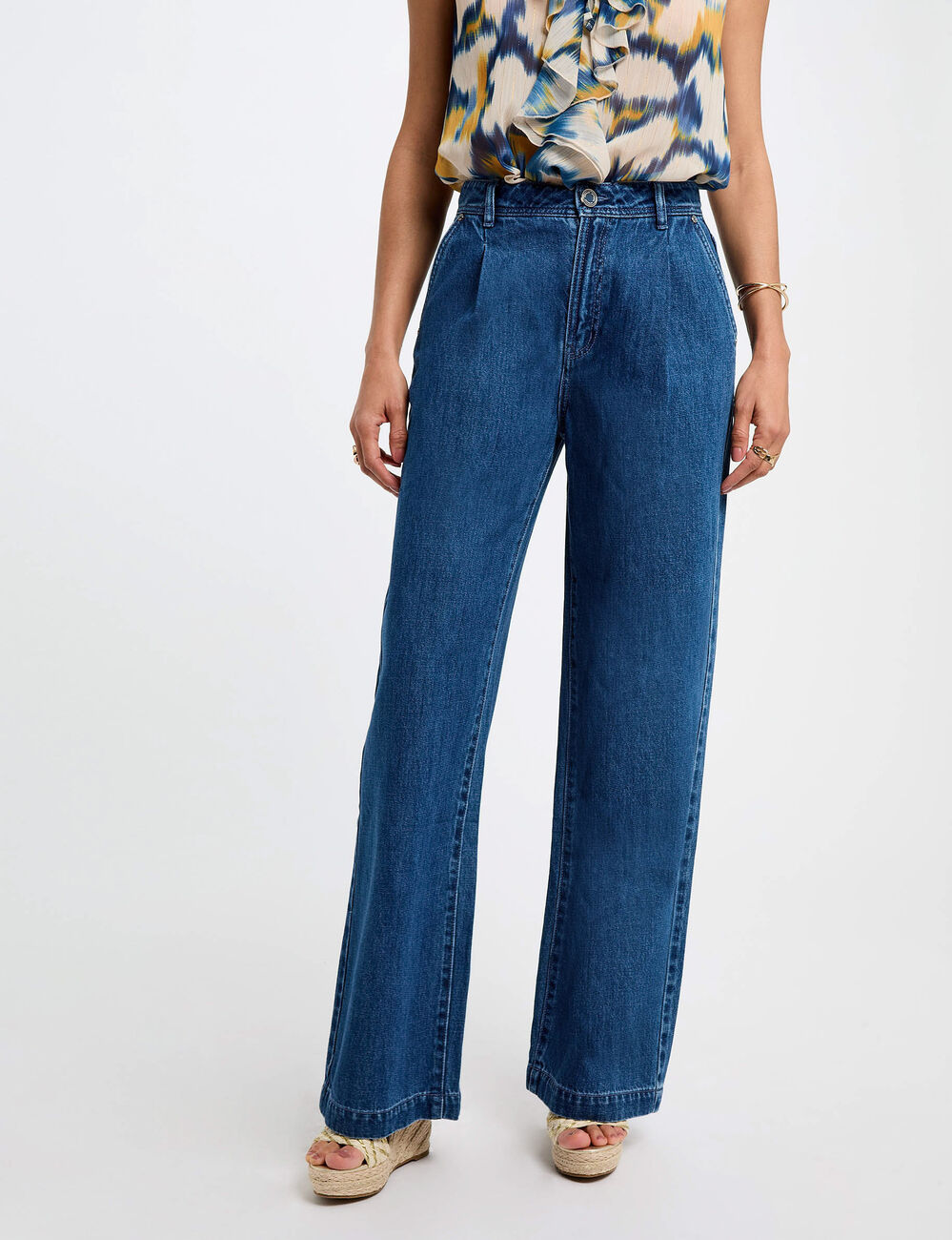 Jeans large taille haute denim stone femme