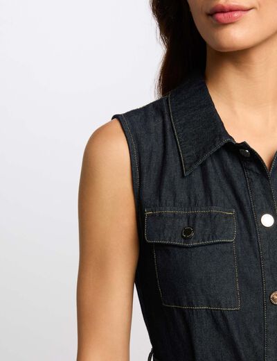 Lange rechte denim jurk ruw denim vrouw